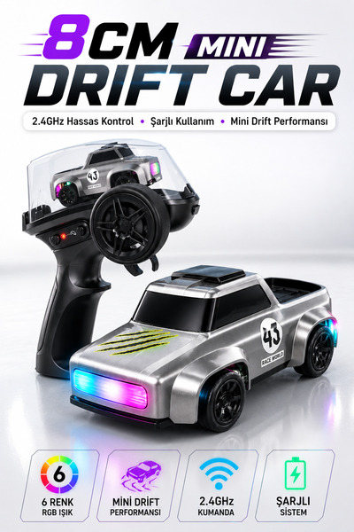 YILDIRIM OYUNCAK Mini RC Drift Arabası 8cm - 2.4GHz Uzaktan Kumandalı Şarjlı ...