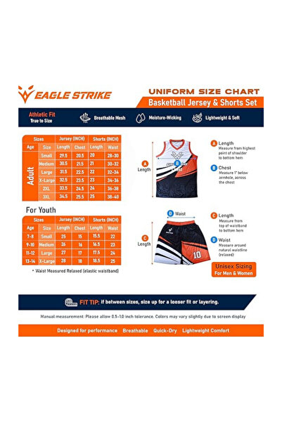 eagle strike Basketball Jersey & Shorts Set – 2-Piece Sleeveless Uniform for Kids & Adults, Breathable Moisture-Wicking Fabric, Youth & Adult Sizes