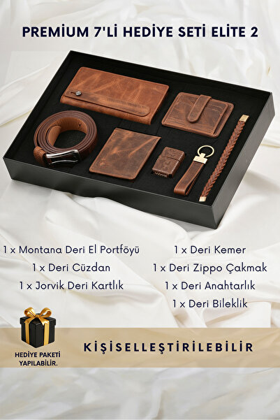 CüzCan Elite 2 Hakiki Deri 7’li Hediye Seti - Portföy, Kemer, Cüzdan, Kartlık...