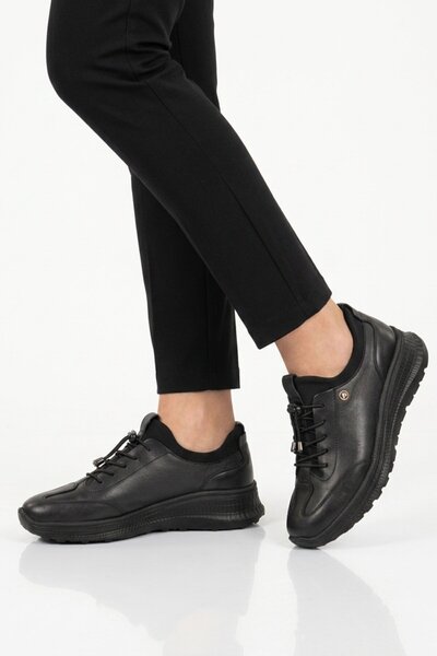 AYAKMOD Black Genuine Leather Orthopedic Women's Casual Shoes 1670 Z
