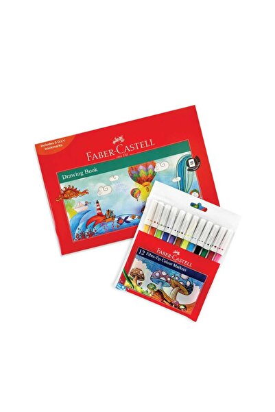Faber Castell قلم تلوين من فابر كاستل 12 قطعة مع دفتر رسم مقاس A4