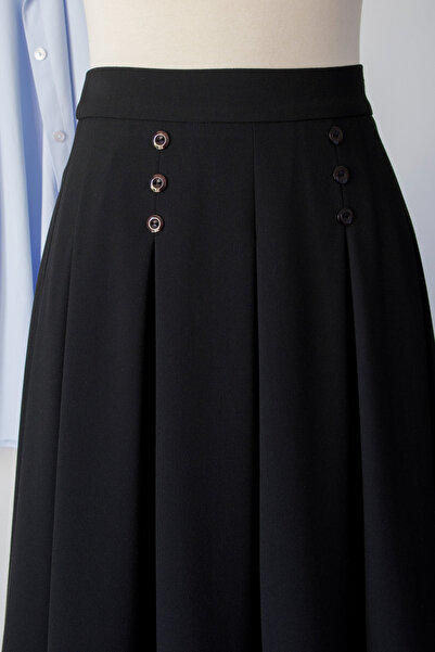 Pileli nostalji düğmeli vintage etek