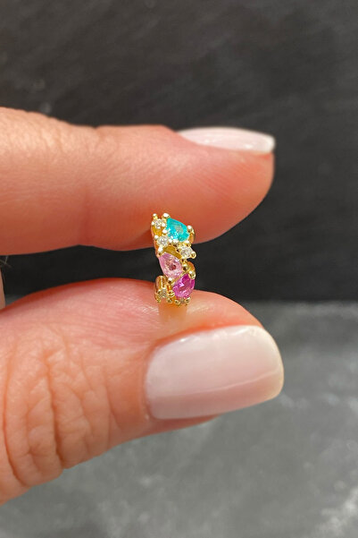 La femme by begum Dağınık Renkli Taşlı Gold Gümüş Halka Piercing,helix,tragus...
