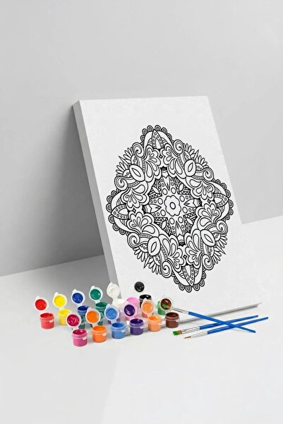 Yatinks Geometrik Çiçek Desenli Mandala Tuval Boyama Seti 40x50 cm