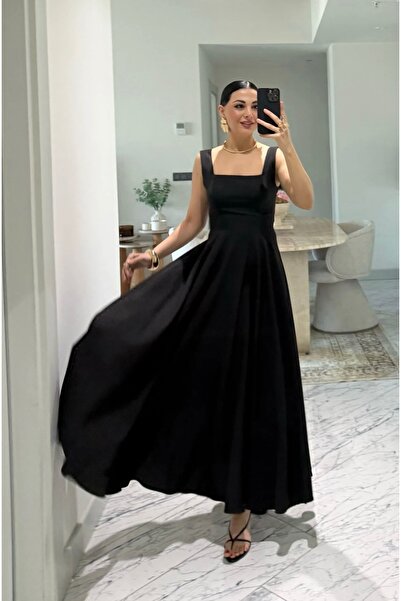 Şen butik Siyah Kare Yaka Füsun Prenses Elbise