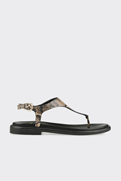 Elle Shoes Vizon Hayvan Desenli Deri Kadın Sandalet