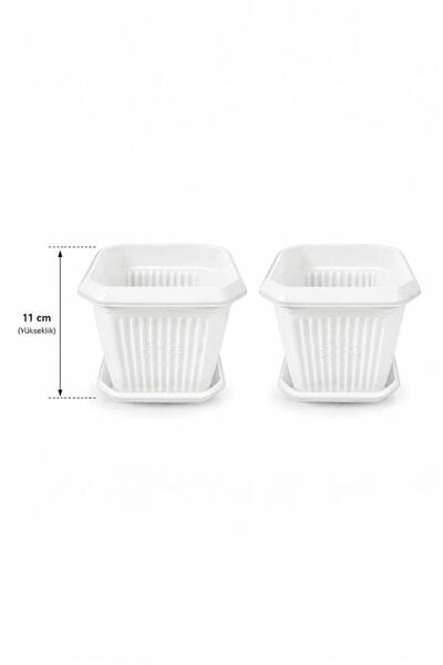 GÜZELYÜZ AVM 2 Adet Kare Saksı Seti | Beyaz Renk Tabaklı Saksı Seti 1 Litre 1...