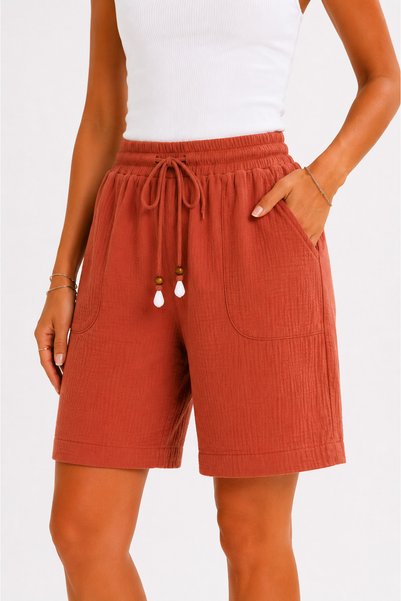 duygu altıntaş 100% Cotton Muslin Shorts Women's Summer Comfortable Fit Elastic Pocket Detail City Size