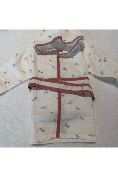 Bistyle Baby Girl Gots Label Bathrobe Set - 100% Organic Muslin - Pink-Ecru