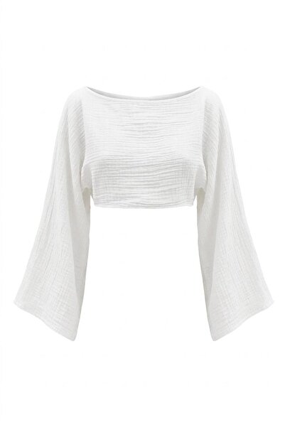 Blanca Müslin Yarasa Kol Crop Bluz