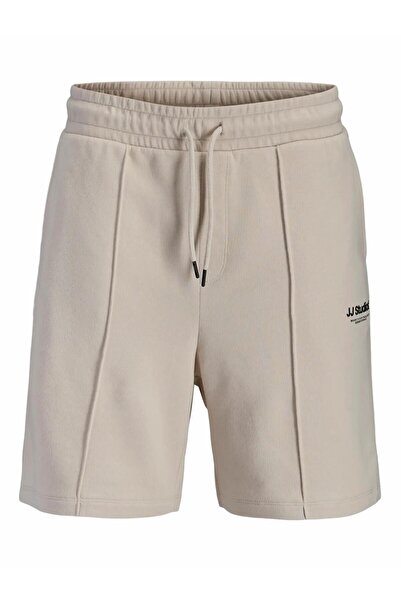 Jack & Jones Erkek Bej Jpstkane Soho Sweat Shorts Mıd Sn Şort 12288620-Moonbeam