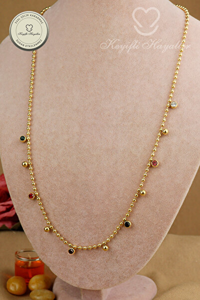 Keyifli Hayaller Steel Necklace Dorika Chain Stone Necklace 316L Steel Non-Ta...