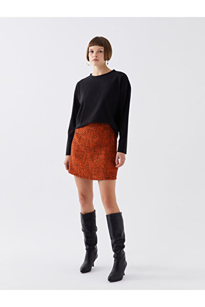 LC Waikiki Patterned Women's Tweed Skirt with Zippered Waist