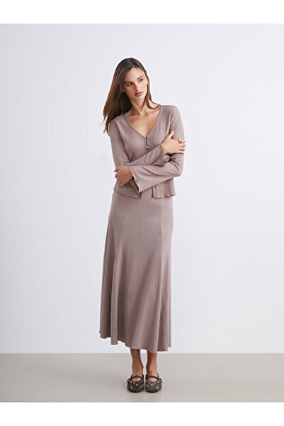 LC Waikiki Textured Pleated Skirt with Elastic Waist
