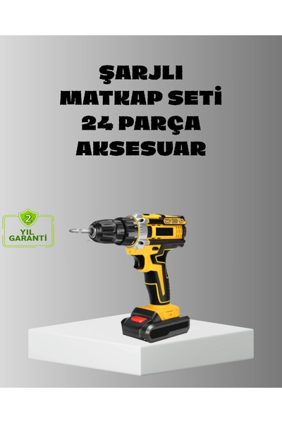 Epilons Şarjlı Darbeli Matkap Seti – 2 Bataryalı, 24W Güç, 24 Parça Aksesuar, LED Işıklı