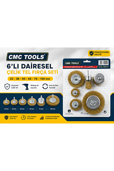 CMC Tools Dairesel Çelik Tel Fırça Seti 6'LI (25-38-50-65-75-100 mm) Kod: CMC...