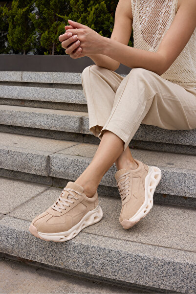 ANGELİNA JONES LESTIRO KADIN BEJ GERCEK DERI SUET BAGCIKLI SNEAKER