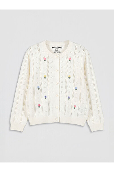 LC Waikiki Özmarka New Season Crew Neck Floral Girl's Knitwear Cardigan