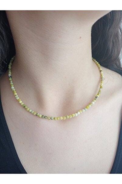 Mudita Tasarım 3 mm faset kesim gerçek doğal Zebercet (olivine) kolye