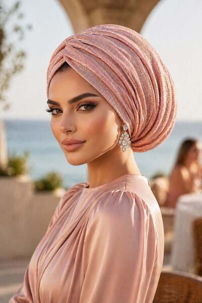 Aişe tesettür Powder Gold Double Layer Draped Casual Bonnet