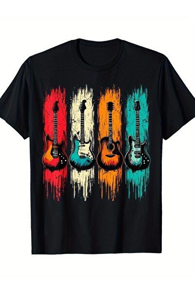 yiou trendy clothing تي شيرت قطني لعازف الجيتار من فرقة ريترو جيتار