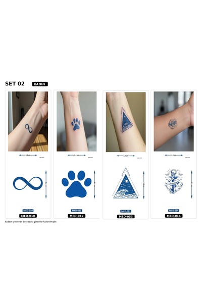 Airbrush Tattoo Minimal 5 mm Yarı Kalıcı Geçici Dövme 4 Adet Birden Aylık Mini Set 3