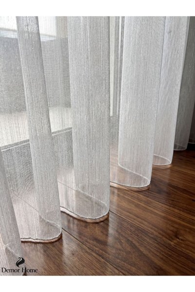 Demor Home Modern Glittery Bamboo Tulle Curtain with 1-to-3 Dense Pleats, Ready to Use, No Ironing Required