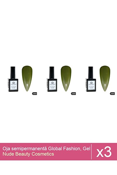 Makeup Set 3x Oja semipermanentă Global Fashion, Gel polish Elite Glow 15 ml,088
