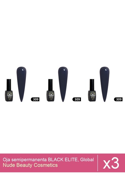 Makeup Set 3x Oja semipermanenta BLACK ELITE, Global Fashion 8 ml,309