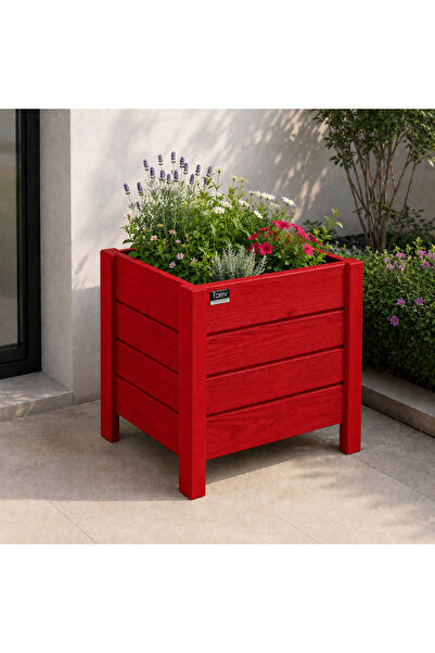 Faev Ahşap Kare Dış Mekan Saksısı Dekoratif Ahşap Saksı Hazır Kurulu 50cm X 5...
