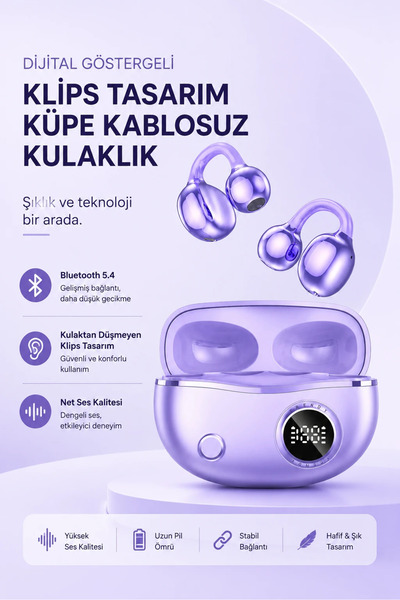 RoseandRoses Dijital Göstergeli Klips Tasarım Küpe Kablosuz Kulaklık