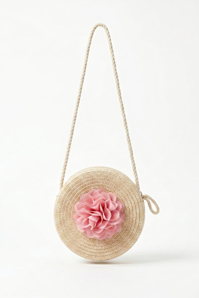 Luludy Kids Girl's Straw Bag with White Flower Detail