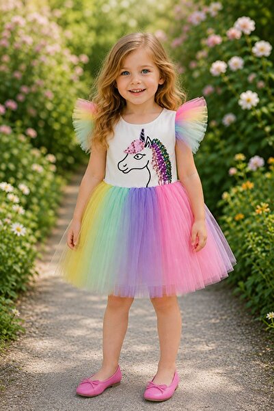 Kuzucuk Kids Bebek Çocuk Butik Kız çocuk Unicorn Tütü Parti Elbise
