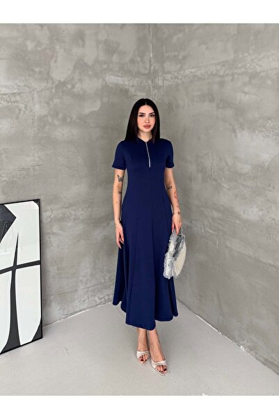 Elaxi Women's Zipper Detailed Maxi Long Modal Dress