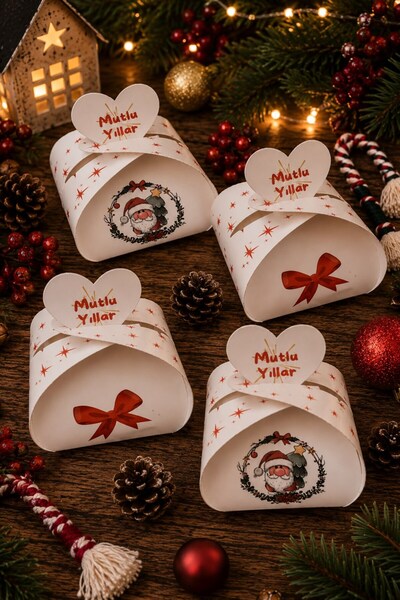 Emtory Home 10 Adet Noel Baba & Çam Ağacı Hediye Kutusu - Yılbaşı Kutusu - Yı...