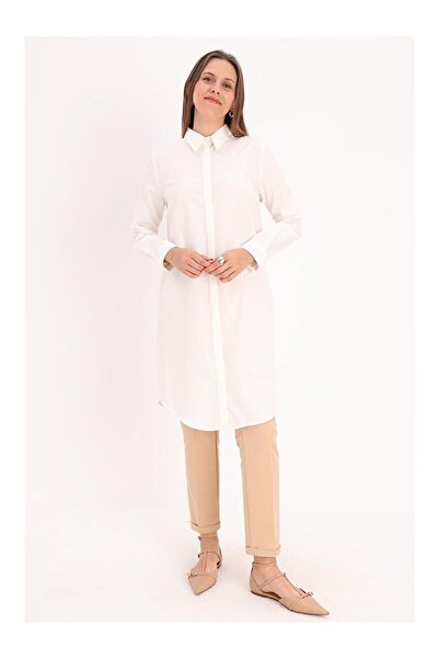 LC Waikiki Nevavm Ecru-Hidden Placket Shirt Tunic with a Difference