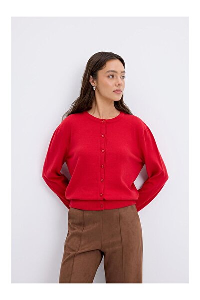 LC Waikiki Nevavm Round Neck Buttoned Knitwear Cardigan Red
