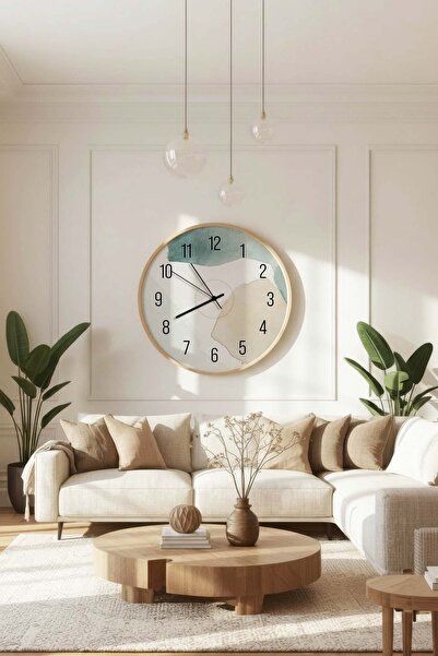 Zevahir Home Natural Wood Framed Pastel Atlas Themed Mdf Decorative Wall Clock