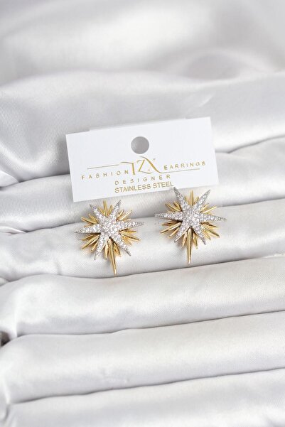Generic Brand Zircon Stone Brass Pole Star Gold and Silver Color Women's Earr...