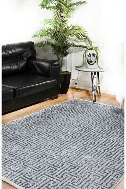 halinet Halı.Net Gray Modern Washable Non-Slip Living Room Carpet Haln-Hln1225