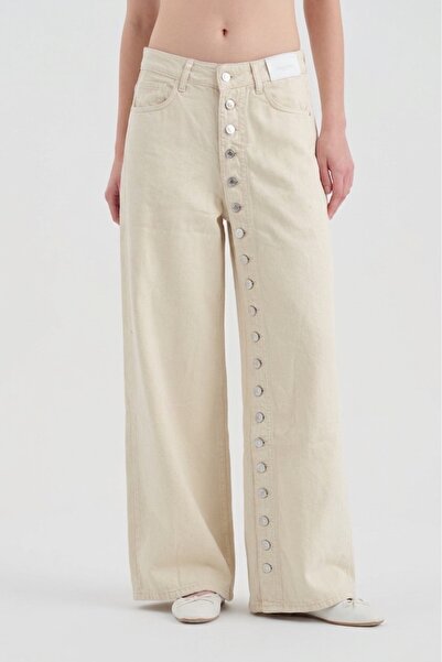 tw3 Women's Palazzo Jeans with Complete Button Detailing on the Front