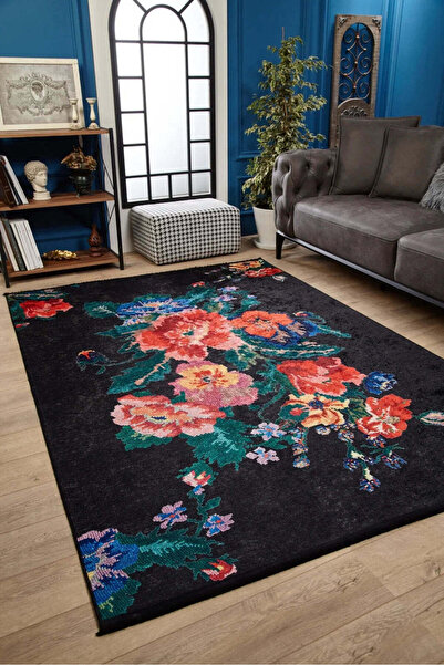 halinet Halı.Net Black Modern Washable Non-Slip Living Room Carpet Haln-Hln2001