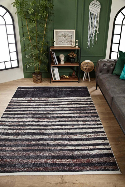 halinet Halı.Net Anthracite Modern Washable Non-Slip Living Room Carpet Haln-...