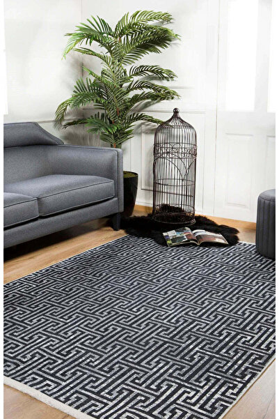 halinet Halı.Net Anthracite Modern Washable Non-Slip Living Room Carpet Haln-...