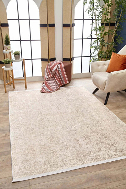 halinet Halı.Net Krem Modern Yıkanabilir Kaymaz Salon Halısı Haln-HLN1878