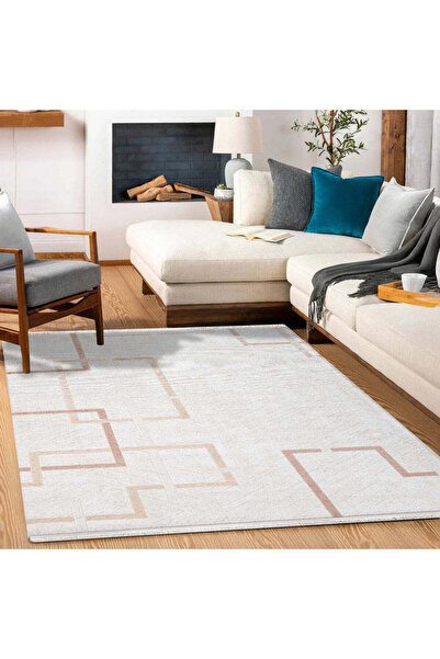 halinet Halı.Net Cream Modern Washable Non-Slip Living Room Carpet Cr-Karen-6...