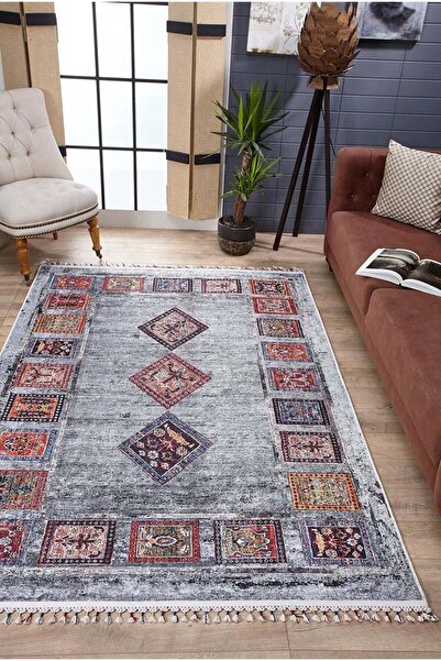 halinet Halı.Net Gray Modern Washable Non-Slip Living Room Carpet Haln-Hln5014