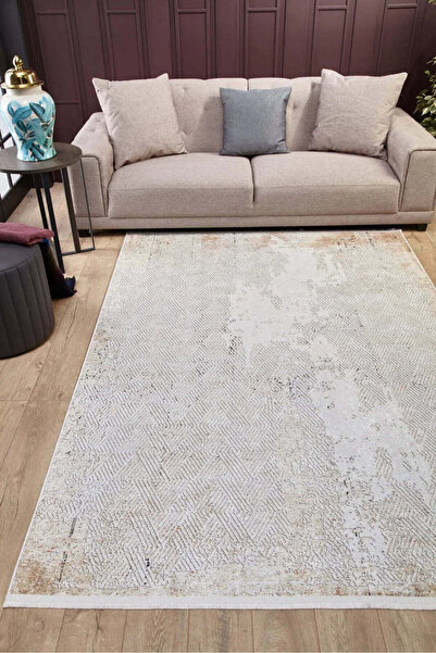 halinet Halı.Net Cream Modern Washable Non-Slip Living Room Carpet Haln-Hln1694