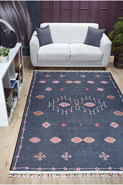 halinet Halı.Net Black Ethnic Bohemian Washable Non-Slip Living Room Carpet H...