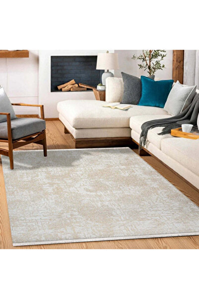 halinet Halı.Net Cream Vintage Antique Washable Non-Slip Living Room Carpet C...